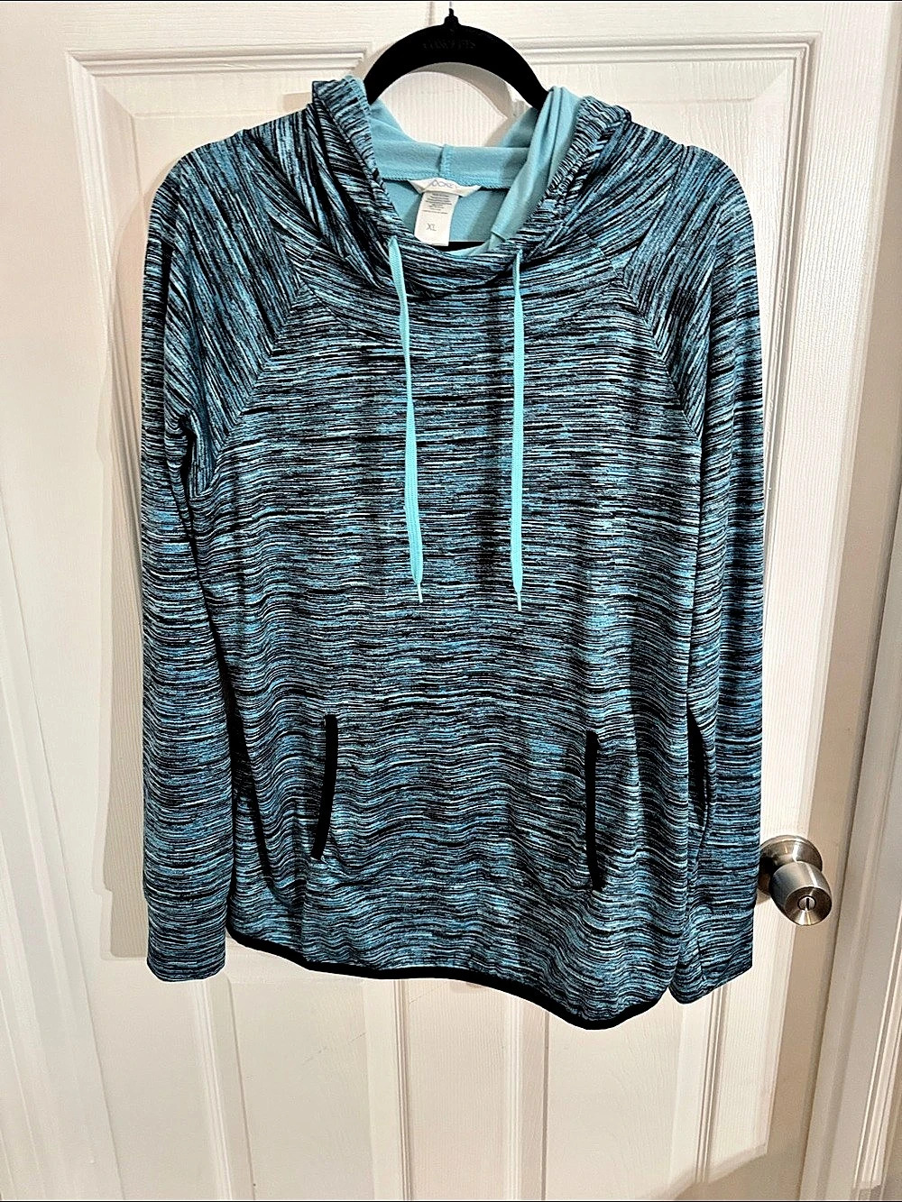 Jockey Teal Blue & Black Abstract Pullover Hoodie Size XL Like New
